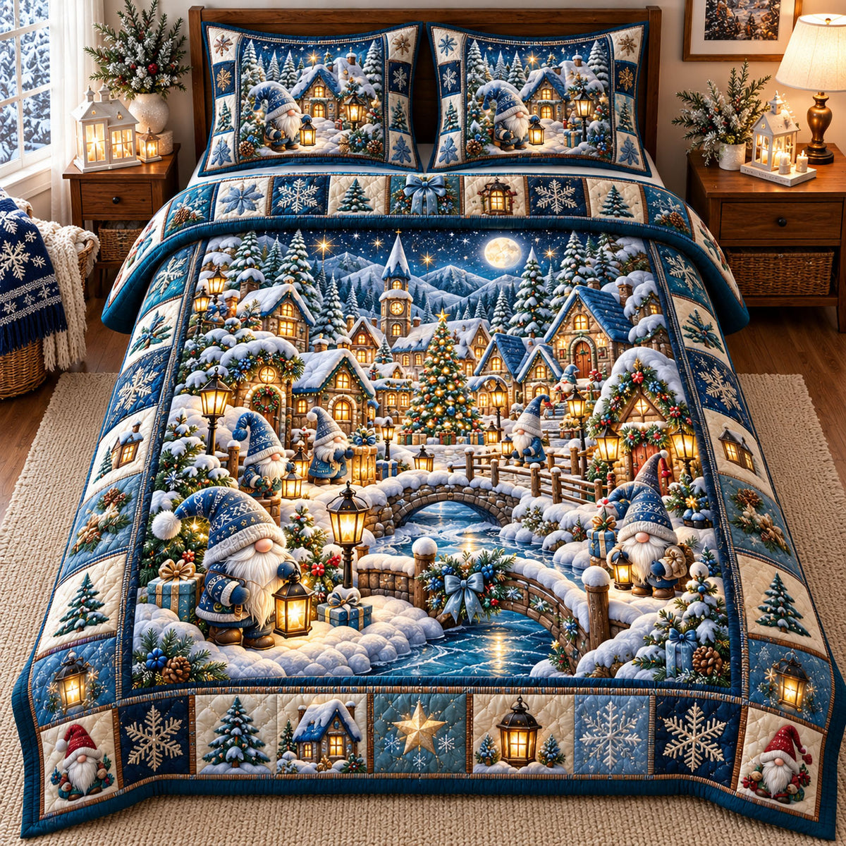 Gnome Village 3-Piece Quilted Bedding Set GFTONMU3411