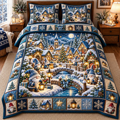 Gnome Village 3-Piece Quilted Bedding Set GFTONMU3411