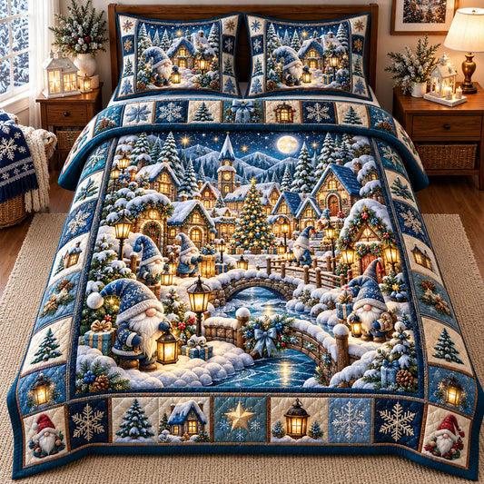 Gnome Village 3-Piece Quilted Bedding Set GFTONMU3411