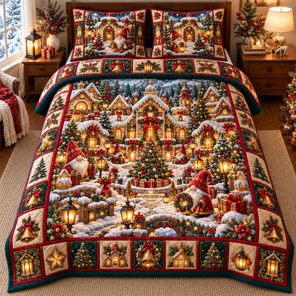 Gnome Village 3-Piece Quilted Bedding Set GFTONMU3412