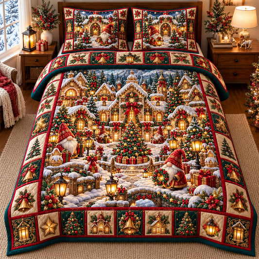 Gnome Village 3-Piece Quilted Bedding Set GFTONMU3412