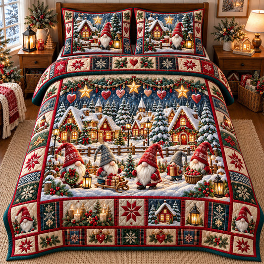 Gnome Village 3-Piece Quilted Bedding Set GFTONMU3413