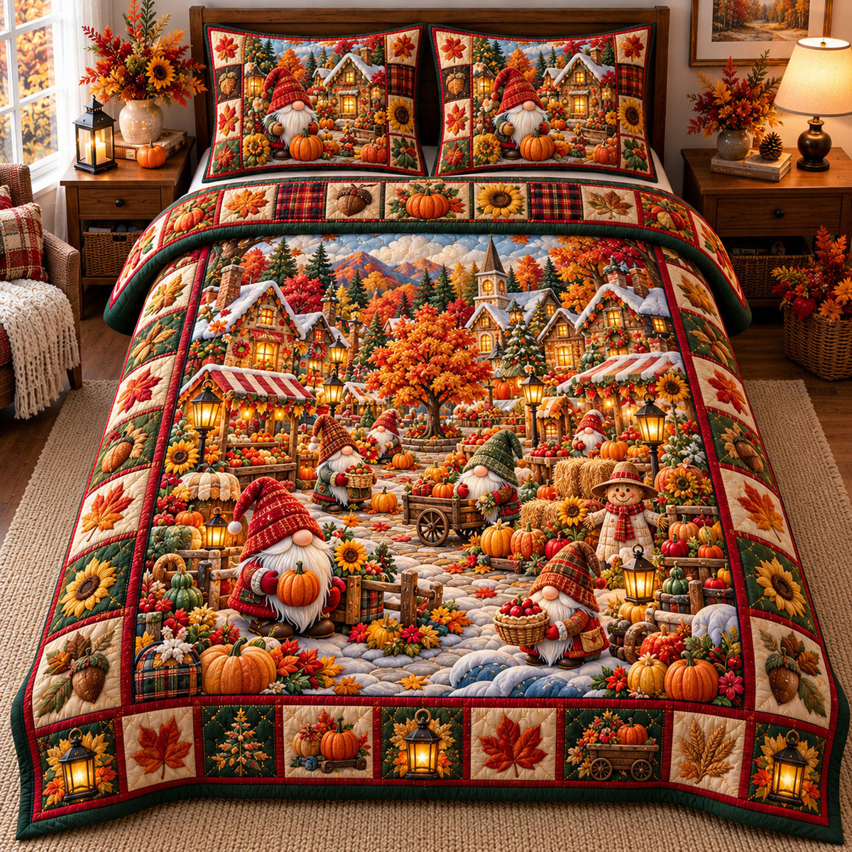 Gnome Village 3-Piece Quilted Bedding Set GFTONMU3415