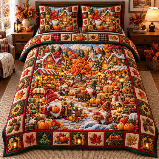 Gnome Village 3-Piece Quilted Bedding Set GFTONMU3415