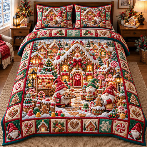 Gnome Village 3-Piece Quilted Bedding Set GFTONMU3416