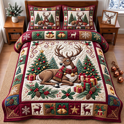 Christmas Reindeer 3-Piece Quilted Bedding Set GFTONMU3424