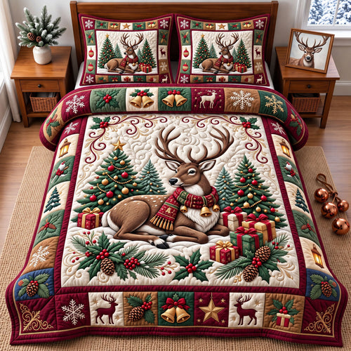 Christmas Reindeer 3-Piece Quilted Bedding Set GFTONMU3424
