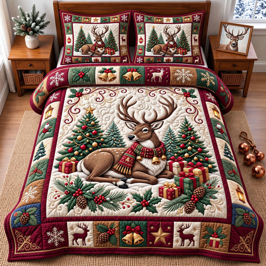 Christmas Reindeer 3-Piece Quilted Bedding Set GFTONMU3424