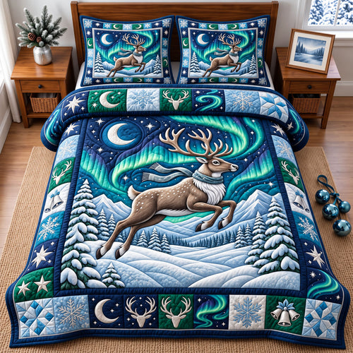 Christmas Reindeer 3-Piece Quilted Bedding Set GFTONMU3425