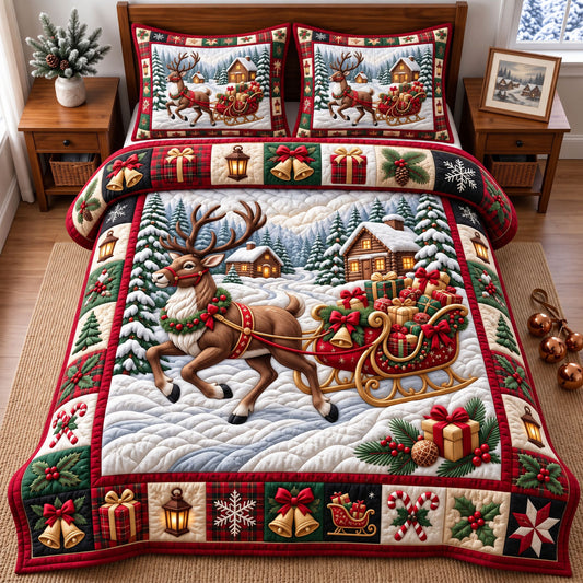 Christmas Reindeer 3-Piece Quilted Bedding Set GFTONMU3427