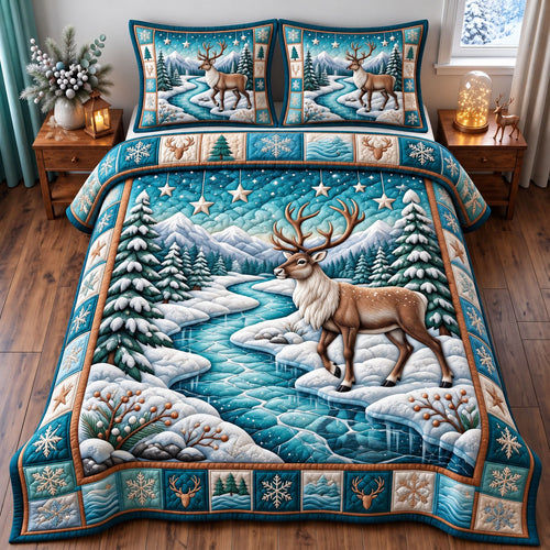 Christmas Reindeer 3-Piece Quilted Bedding Set GFTONMU3428