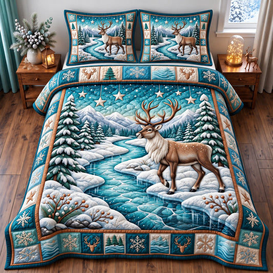 Christmas Reindeer 3-Piece Quilted Bedding Set GFTONMU3428