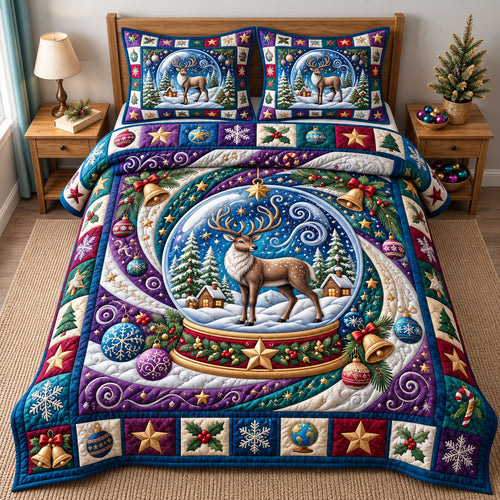 Christmas Reindeer 3-Piece Quilted Bedding Set GFTONMU3429