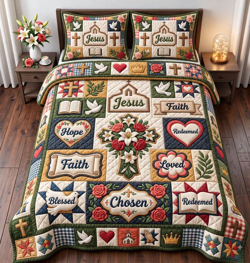 Christian Faith 3-Piece Quilted Bedding Set GFTONMU3445