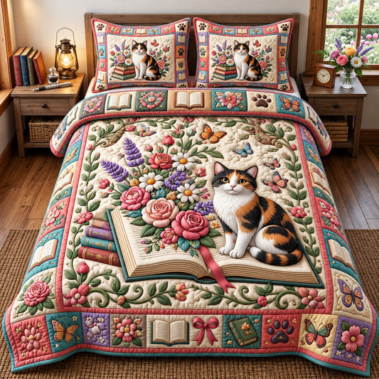 Bookish Cat 3-Piece Quilted Bedding Set GFTONMU3467