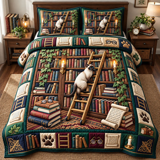 Bookish Cat 3-Piece Quilted Bedding Set GFTONMU3469