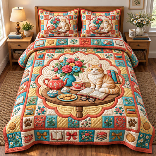 Bookish Cat 3-Piece Quilted Bedding Set GFTONMU3472