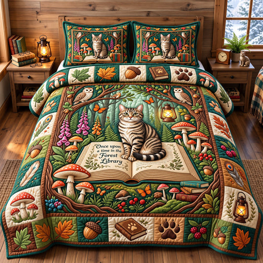 Bookish Cat 3-Piece Quilted Bedding Set GFTONMU3476