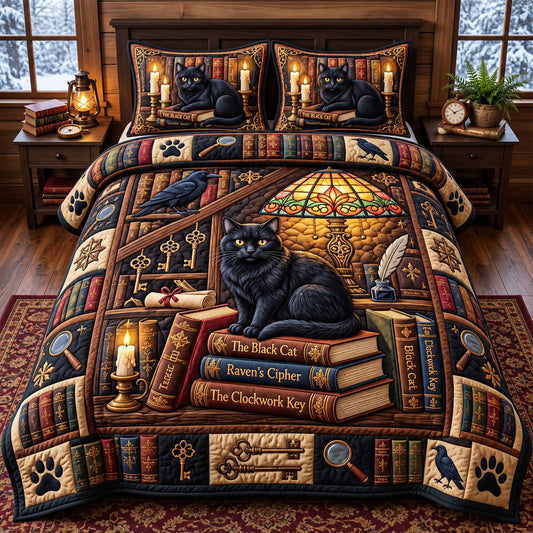 Bookish Cat 3-Piece Quilted Bedding Set GFTONMU3477
