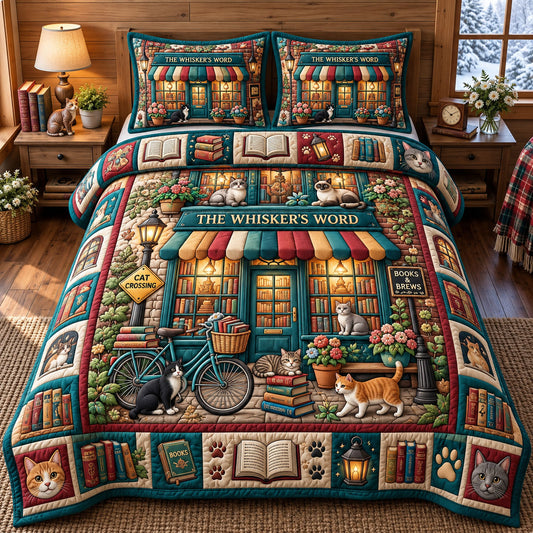 Bookish Cat 3-Piece Quilted Bedding Set GFTONMU3478