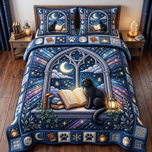 Bookish Cat 3-Piece Quilted Bedding Set GFTONMU3479
