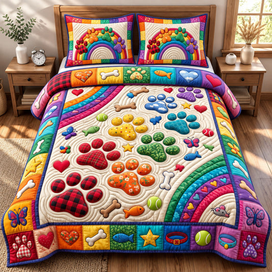 Paw Print 3-Piece Quilted Bedding Set GFTONMU3480