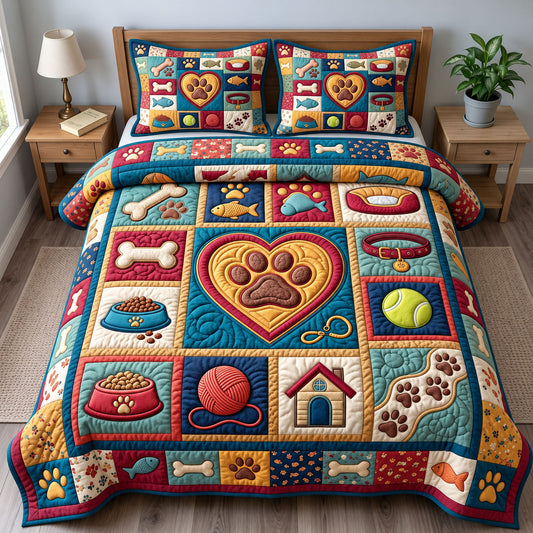 Paw Print 3-Piece Quilted Bedding Set GFTONMU3481