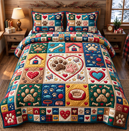 Paw Print 3-Piece Quilted Bedding Set GFTONMU3482
