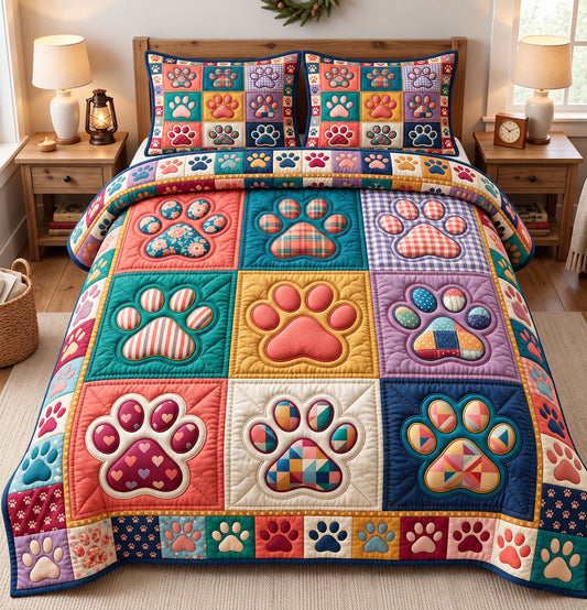 Paw Print 3-Piece Quilted Bedding Set GFTONMU3483