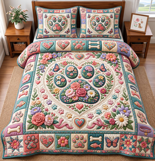 Paw Print 3-Piece Quilted Bedding Set GFTONMU3484