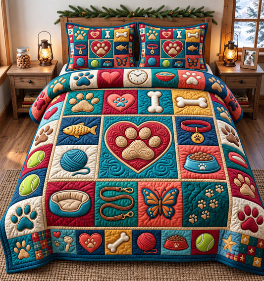 Paw Print 3-Piece Quilted Bedding Set GFTONMU3485