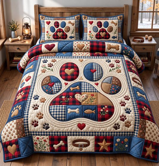 Paw Print 3-Piece Quilted Bedding Set GFTONMU3486