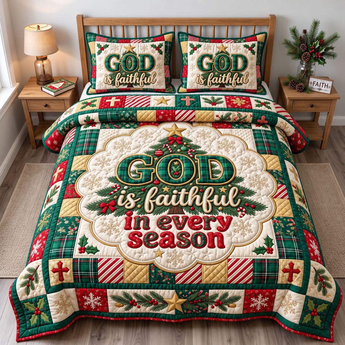 Christmas Christian 3-Piece Quilted Bedding Set GFTONMU3515