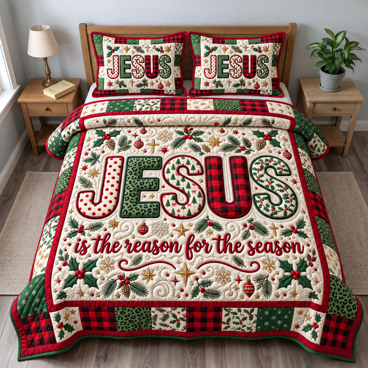 Christmas Christian 3-Piece Quilted Bedding Set GFTONMU3517