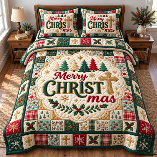 Christmas Christian 3-Piece Quilted Bedding Set GFTONMU3524