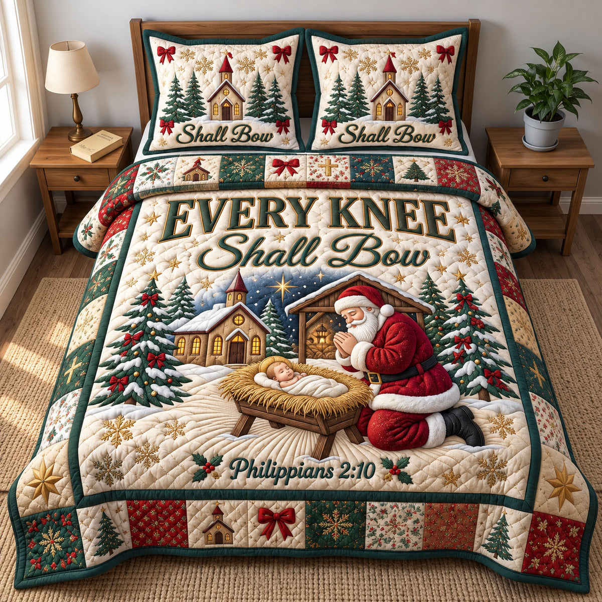Christmas Christian 3-Piece Quilted Bedding Set GFTONMU3527
