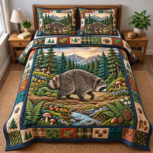 Funny Raccoon 3-Piece Quilted Bedding Set GFTONMU3530