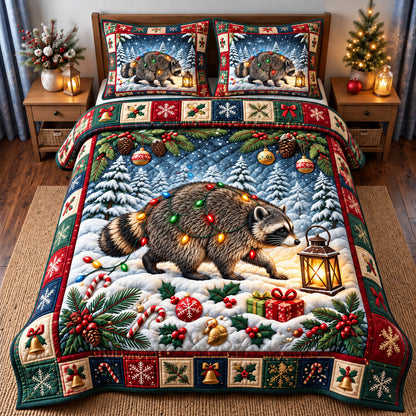 Funny Raccoon 3-Piece Quilted Bedding Set GFTONMU3531