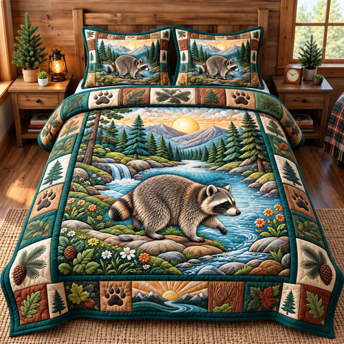 Funny Raccoon 3-Piece Quilted Bedding Set GFTONMU3532
