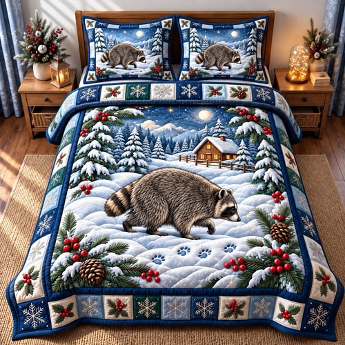 Funny Raccoon 3-Piece Quilted Bedding Set GFTONMU3533