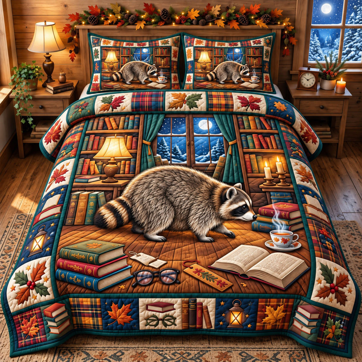 Funny Raccoon 3-Piece Quilted Bedding Set GFTONMU3534