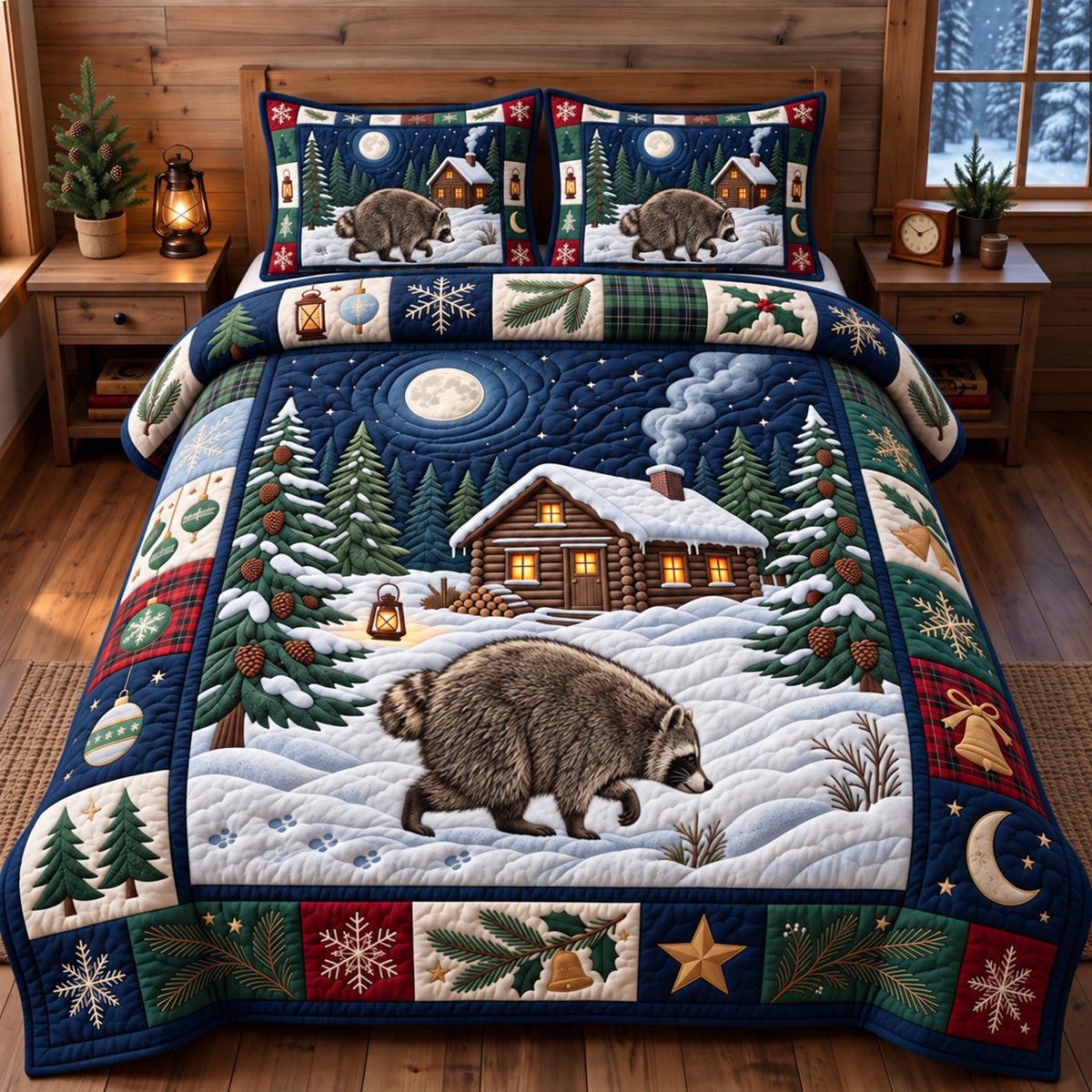 Funny Raccoon 3-Piece Quilted Bedding Set GFTONMU3535