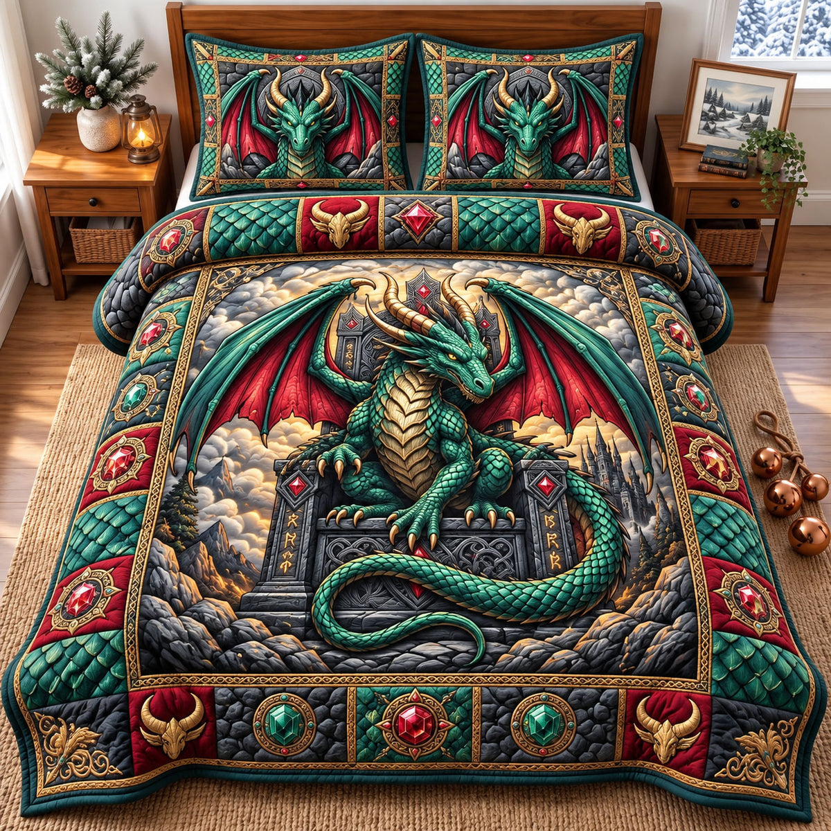 Mystic Dragon 3-Piece Quilted Bedding Set GFTONMU3566