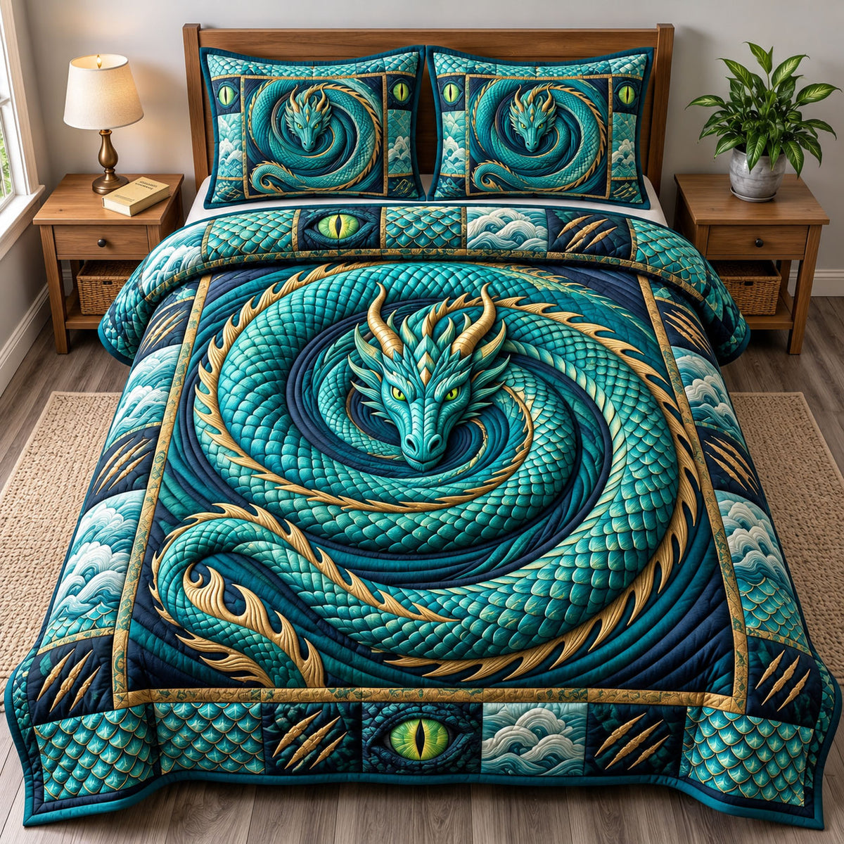 Mystic Dragon 3-Piece Quilted Bedding Set GFTONMU3567