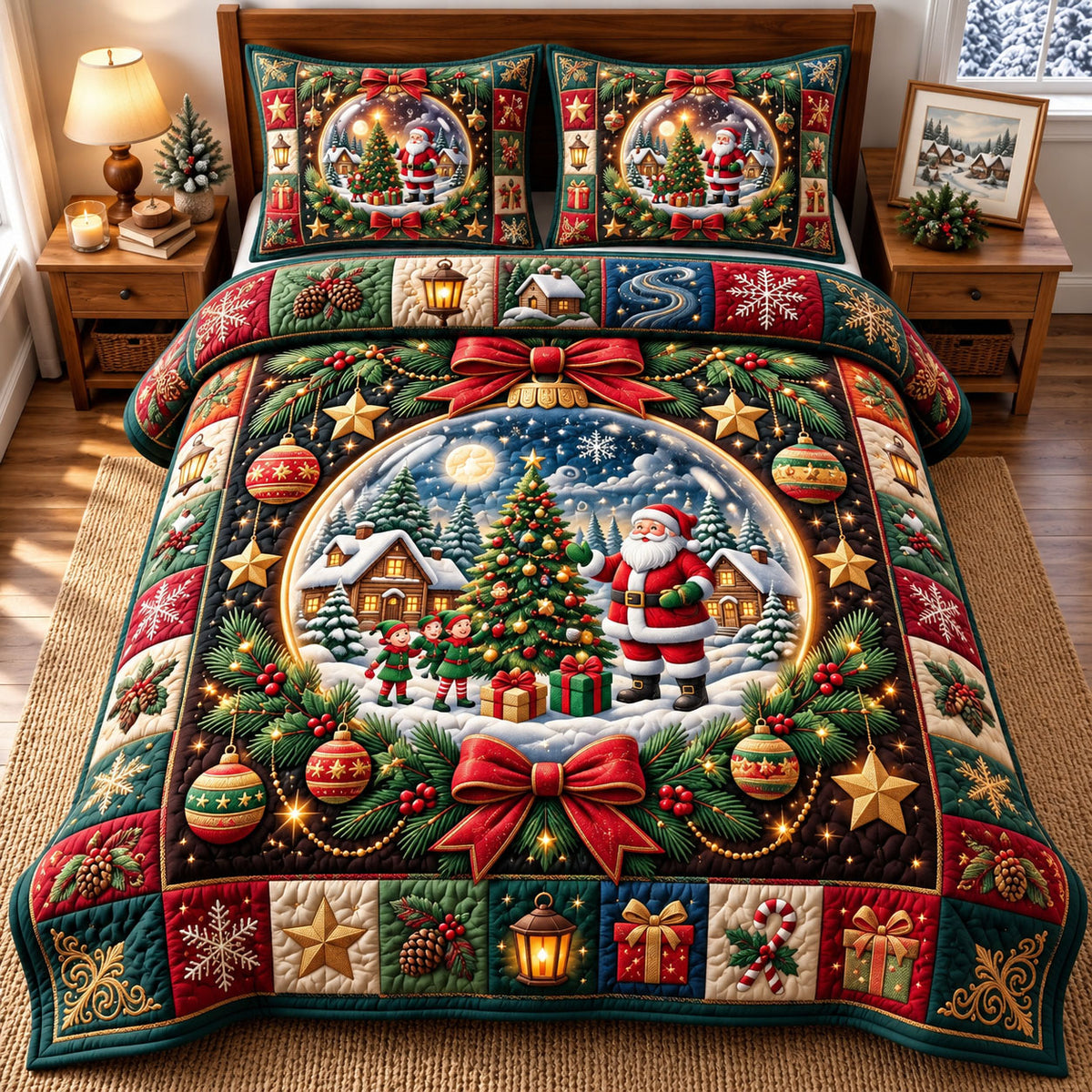 Santa Claus 3-Piece Quilted Bedding Set GFTONMU3572