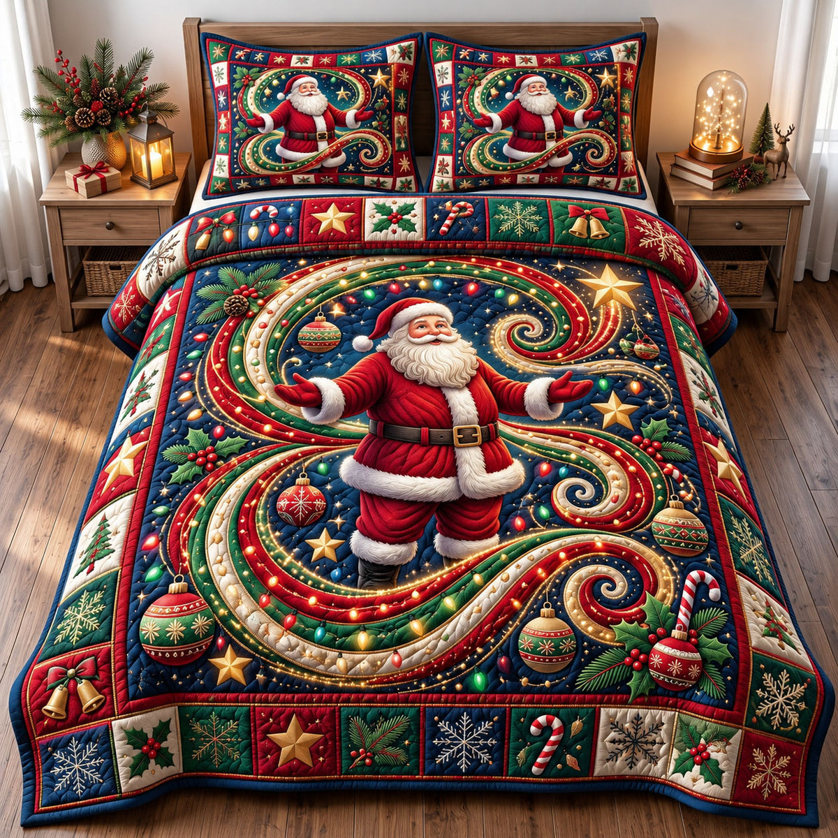 Santa Claus 3-Piece Quilted Bedding Set GFTONMU3573