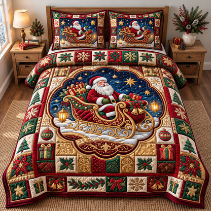 Santa Claus 3-Piece Quilted Bedding Set GFTONMU3574
