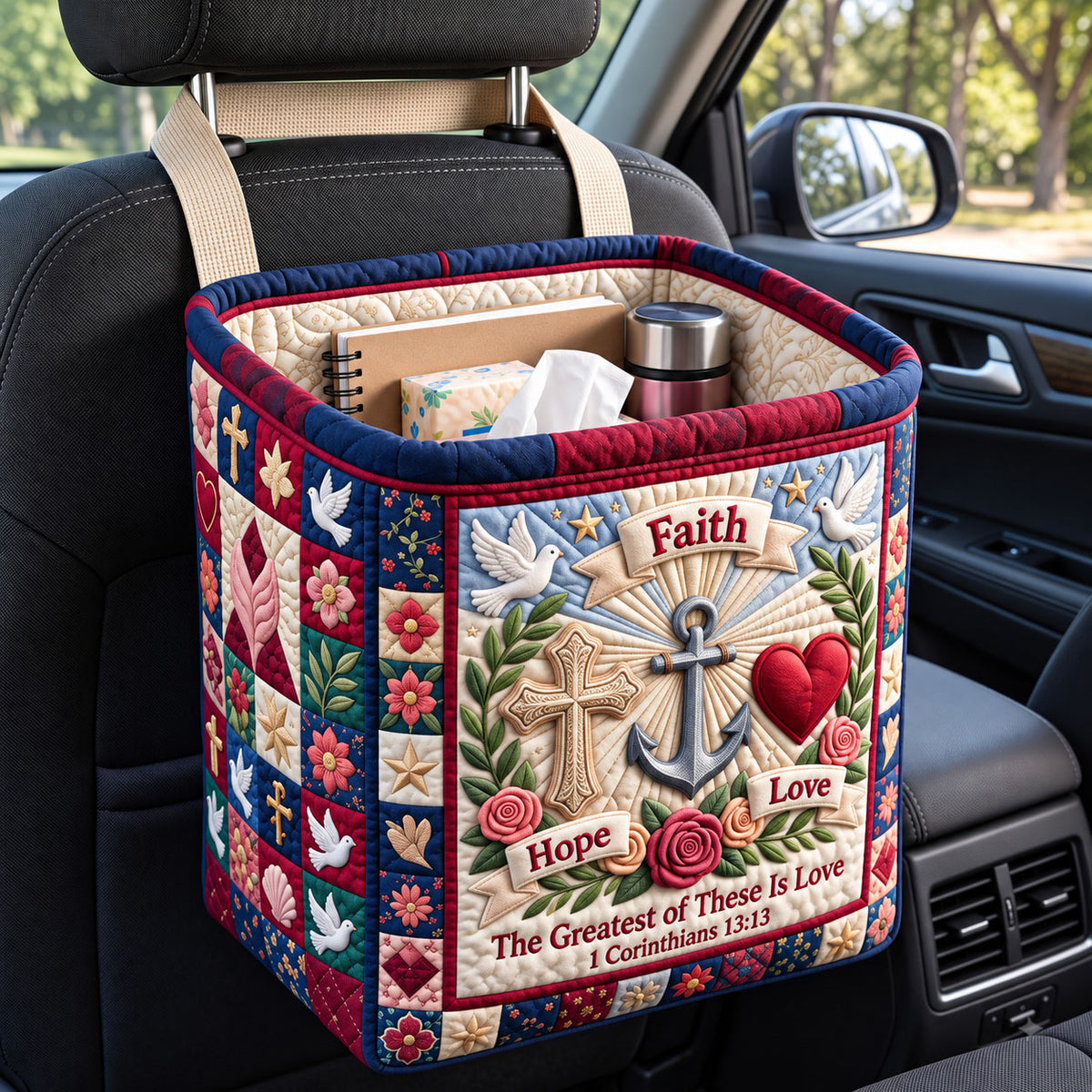 Christian Faith Quilted Car Basket GFTONMU3589