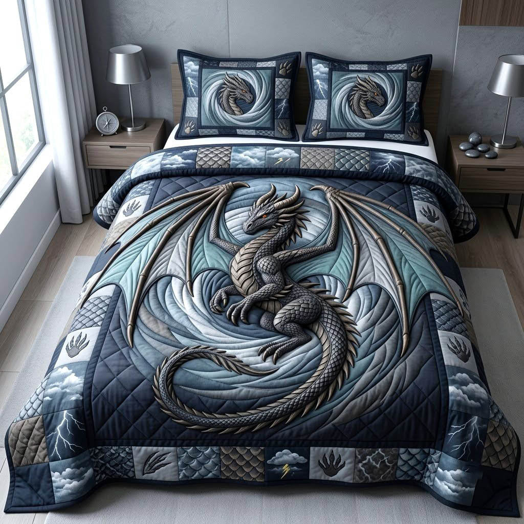Mystic Dragon 3-Piece Quilted Bedding Set GFTONMU3613