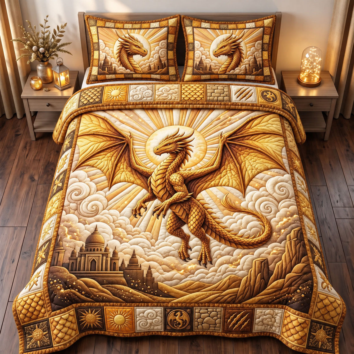 Mystic Dragon 3-Piece Quilted Bedding Set GFTONMU3614